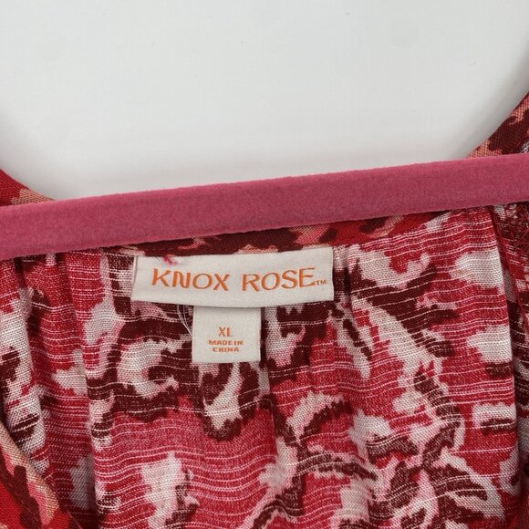 Knox Rose Size XL Red Floral Peasant Prairie Boho Maxi Dress V-Neck Belted - Picture 7 of 13